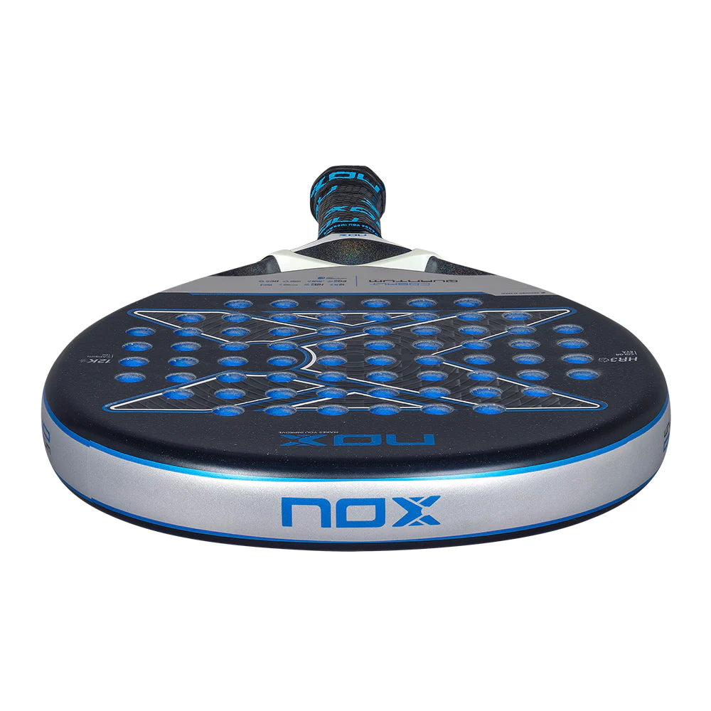 Twin pack of two 2025 Nox Quantum Cobalt 12K padel rackets - top view