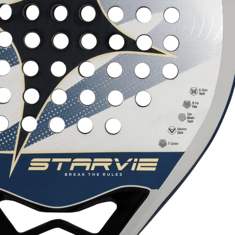 StarVie Arkos padel racket - textured playing-surface and specifications detail