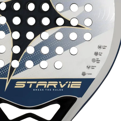 StarVie Arkos padel racket - textured playing-surface and specifications detail