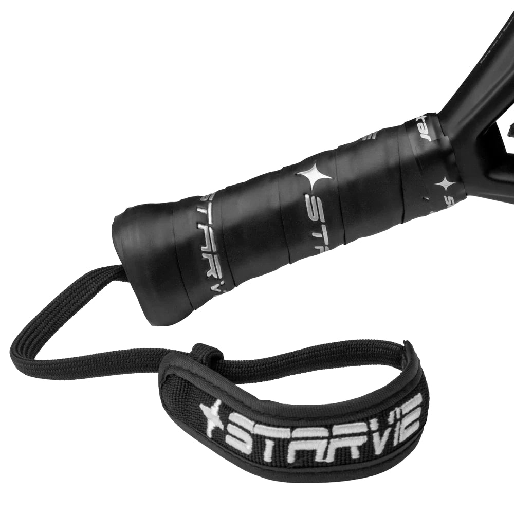 StarVie Black Titan padel racket - handle, grip and wrist strap detail