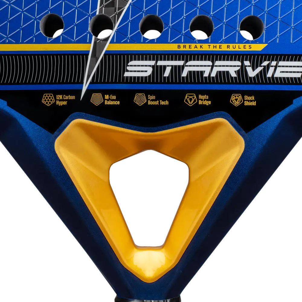 StarVie Drax + padel racket - throat, bridge and tech-icon specifications detail