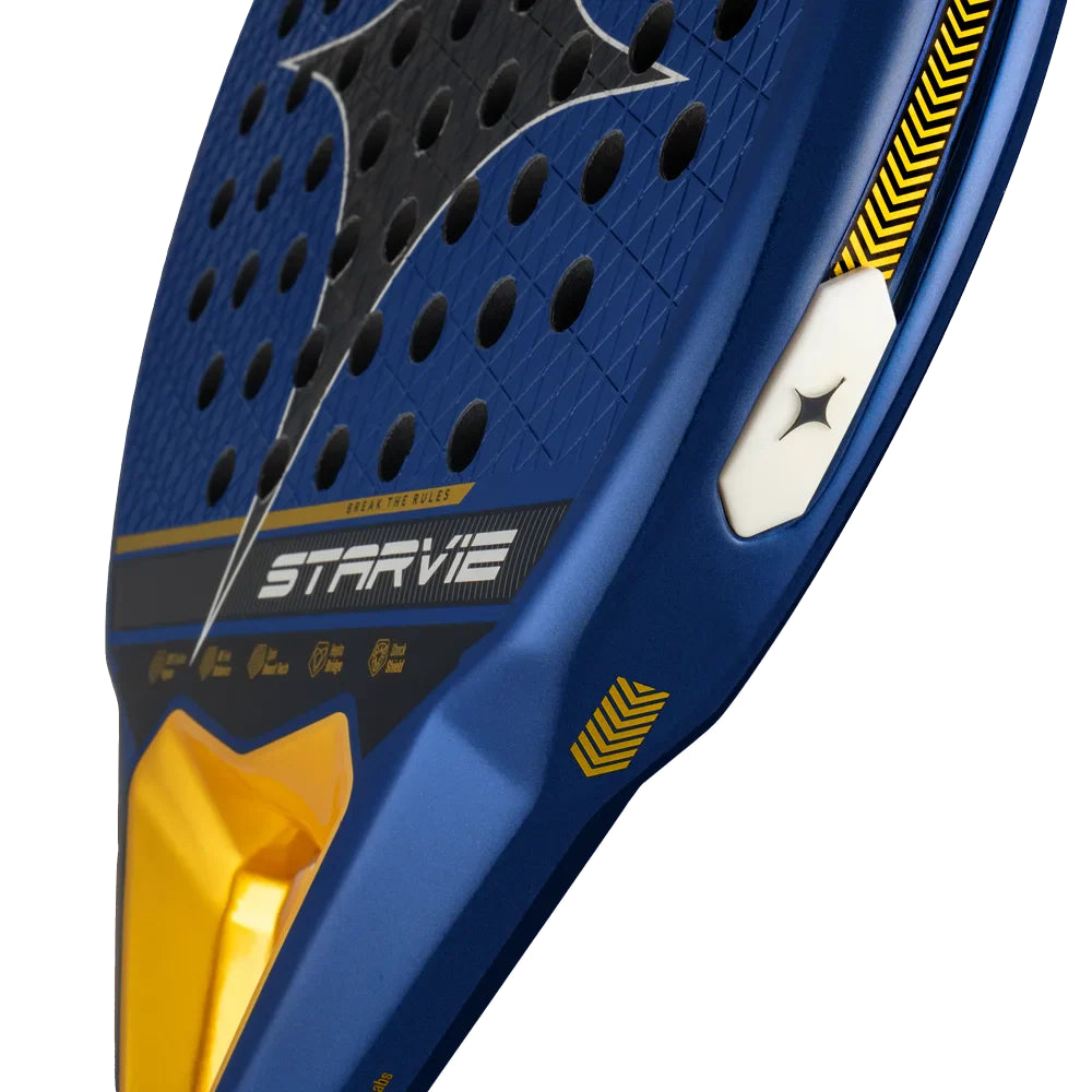 StarVie Drax + padel racket - angled frame and textured playing-surface detail