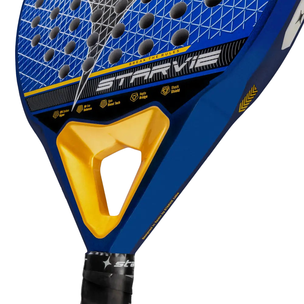 StarVie Drax + padel racket - angled throat and grip view