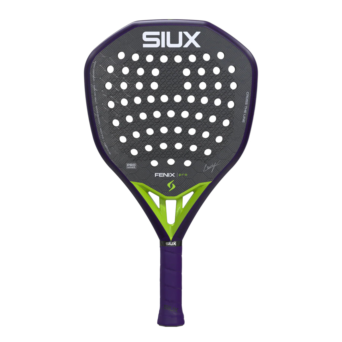 2026 Siux Fenix Pro Glow Purple padel racket by Leo Ausburger - full view