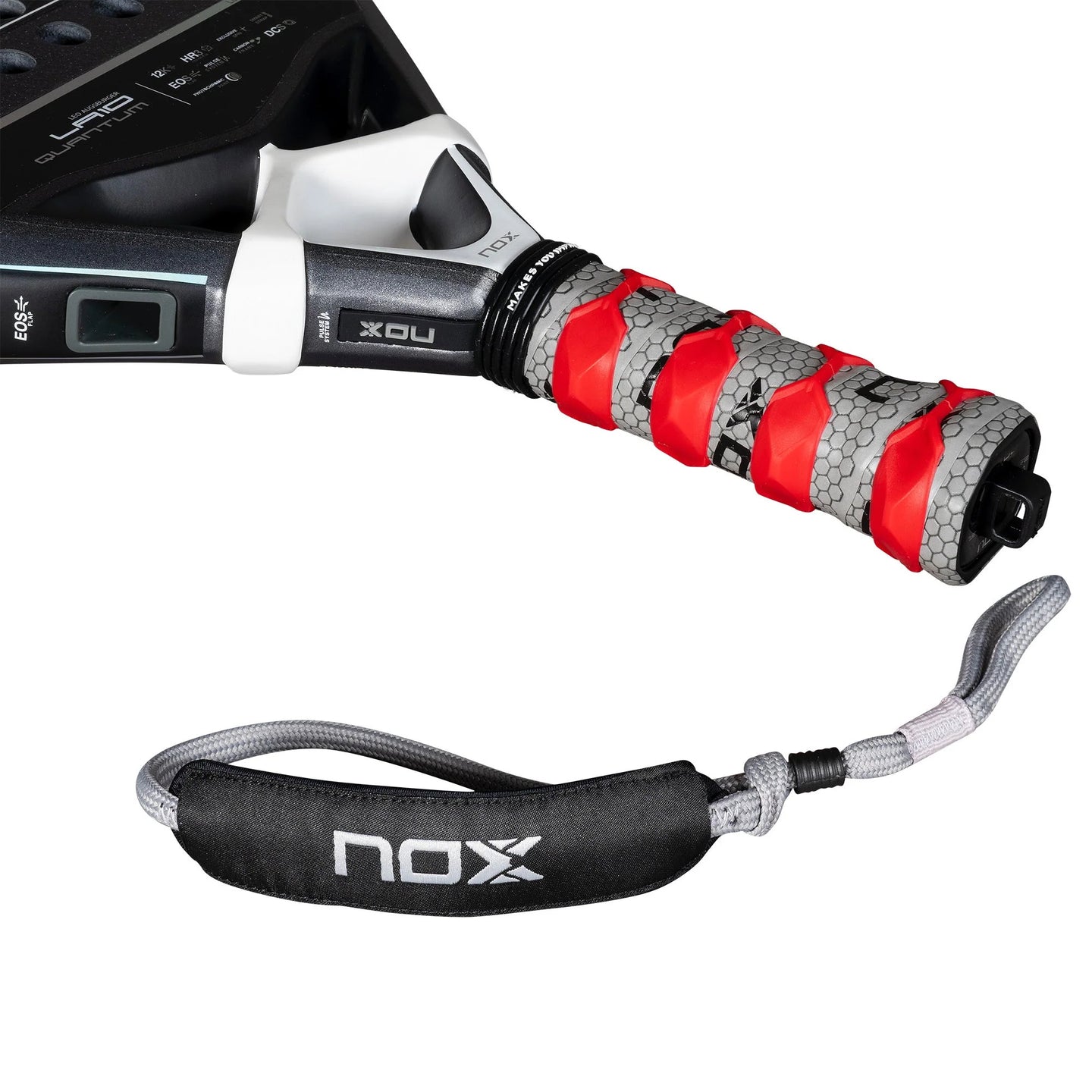 Twin pack of two 2025 Nox Quantum 12K Carbon padel rackets - strap view