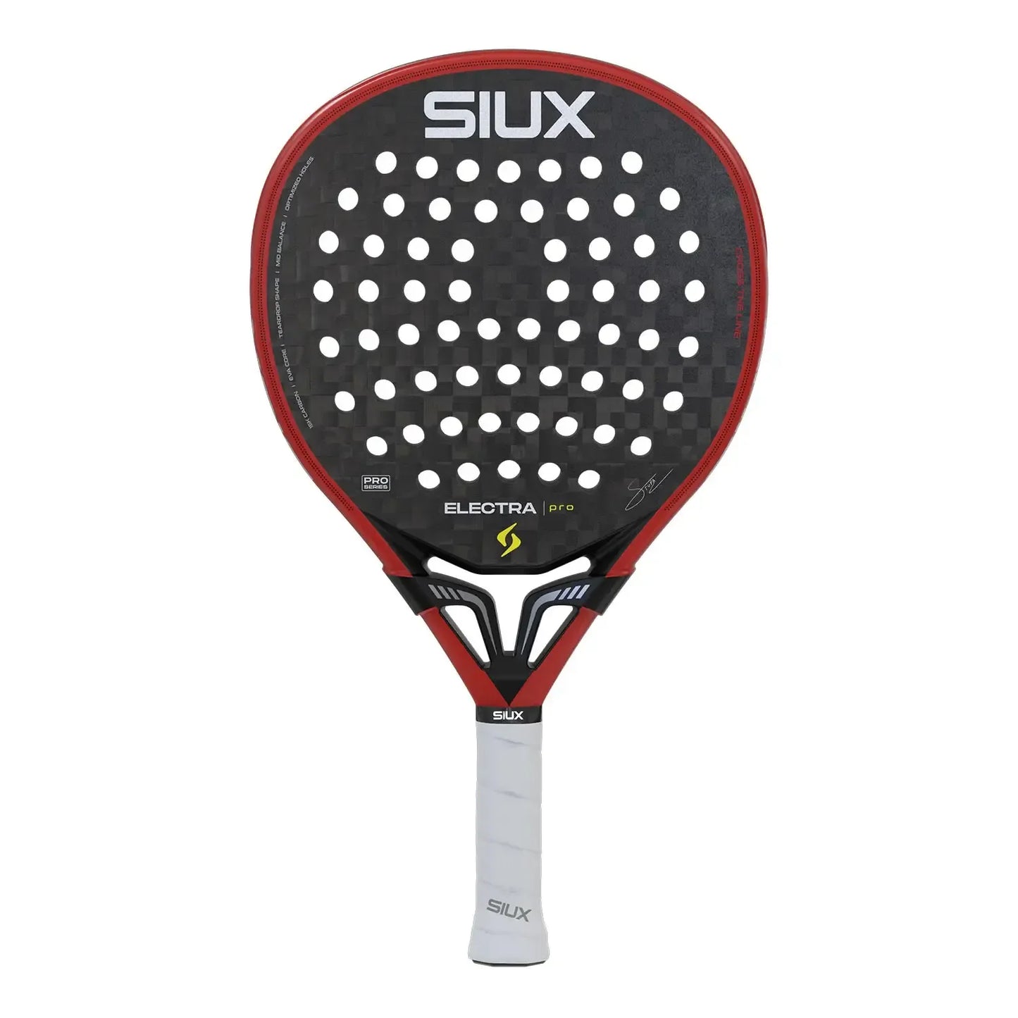 2026 Siux Electra Pro Fire Red padel racket by Franco Stupaczuk - full view