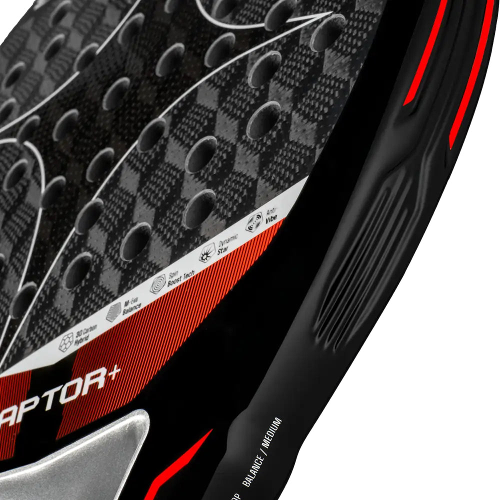 StarVie Raptor + padel racket - textured playing-surface and frame edge detail