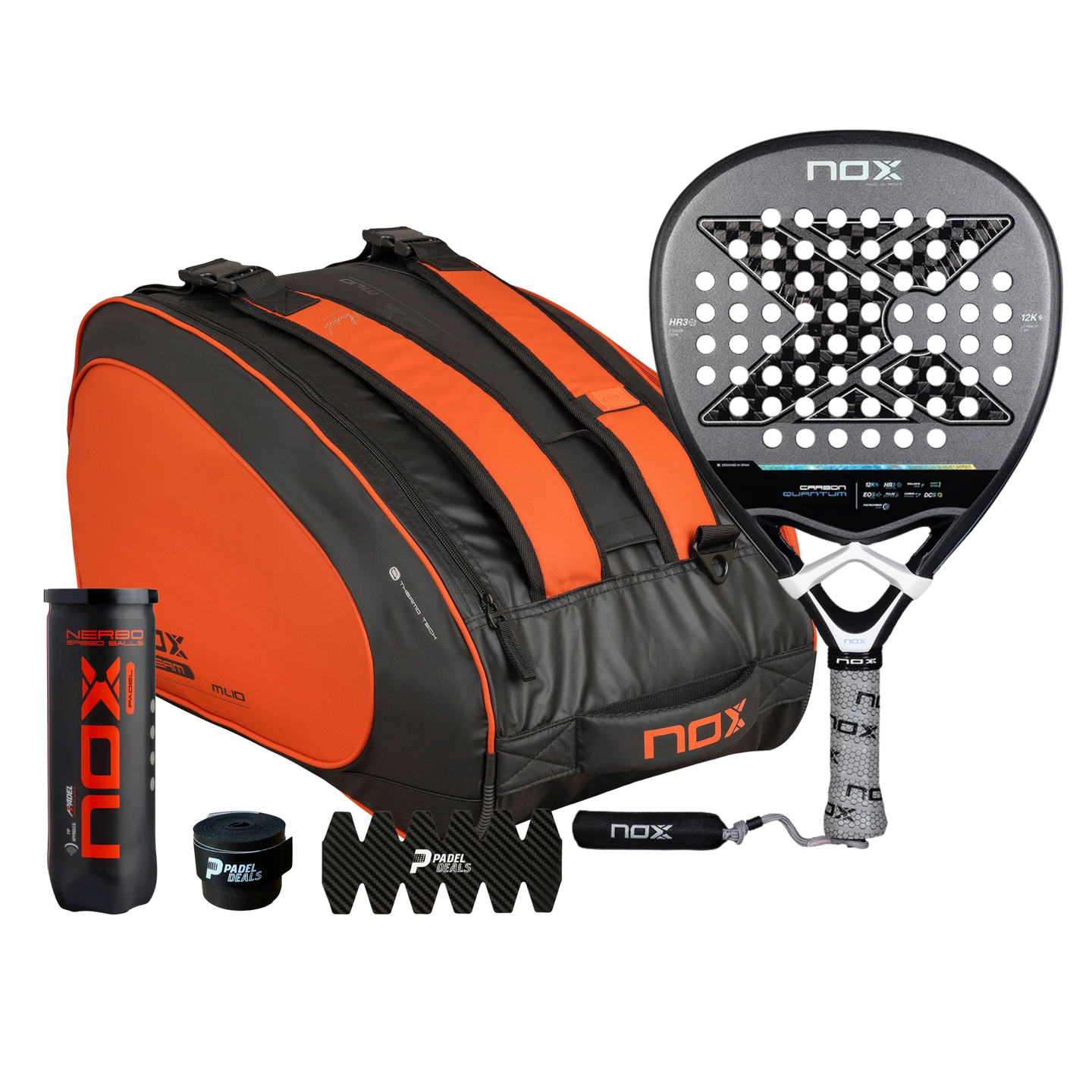 2025 Nox Quantum 12K Carbon padel racket and bag bundle - front view