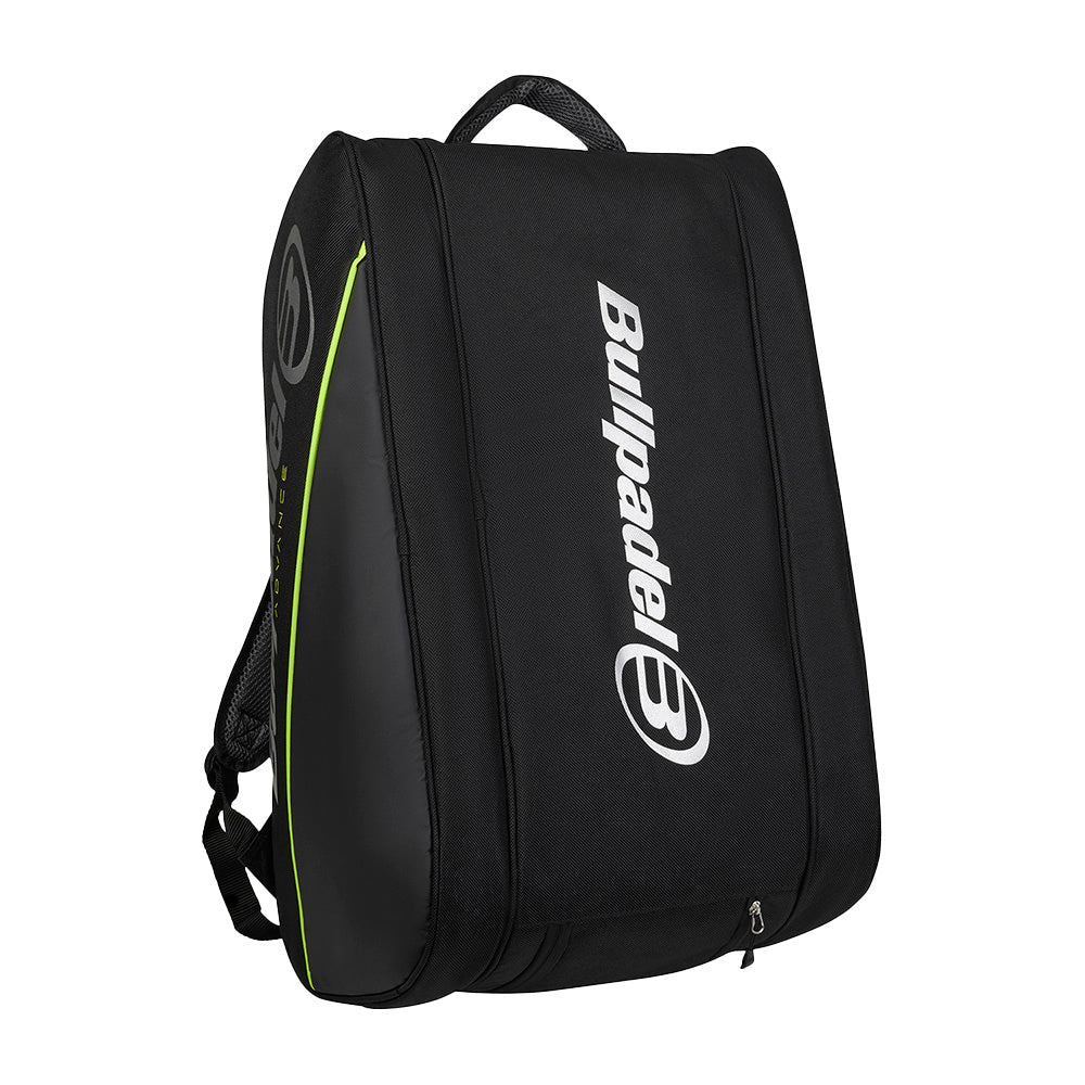 2026 Bullpadel Advance padel racket bag (Black/Green) - angled view