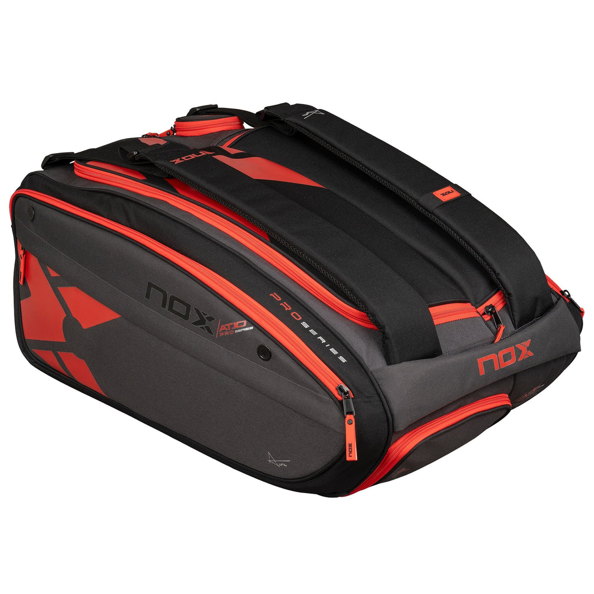 2024 Nox AT10 XXL padel racket bag (Black/Red) - angled view
