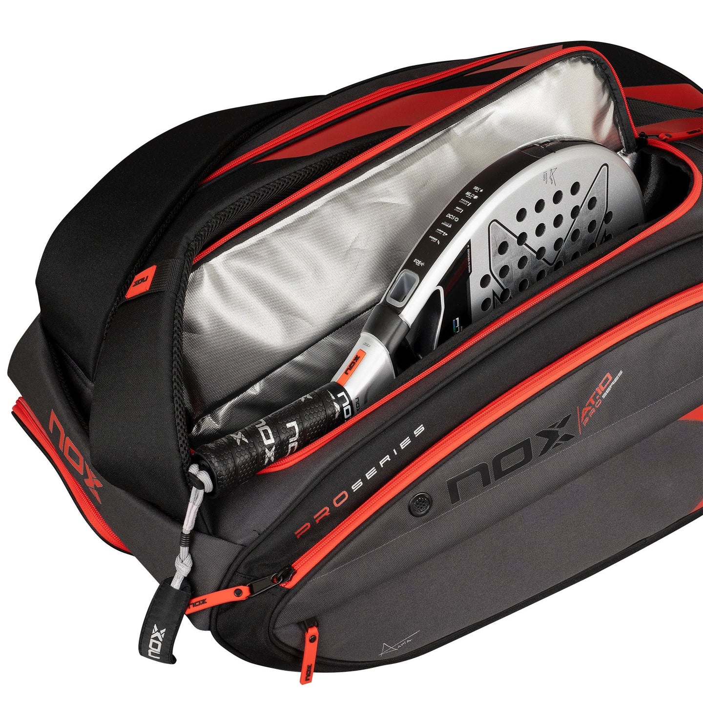 2024 Nox AT10 XXL padel racket bag (Black/Red) - inside view