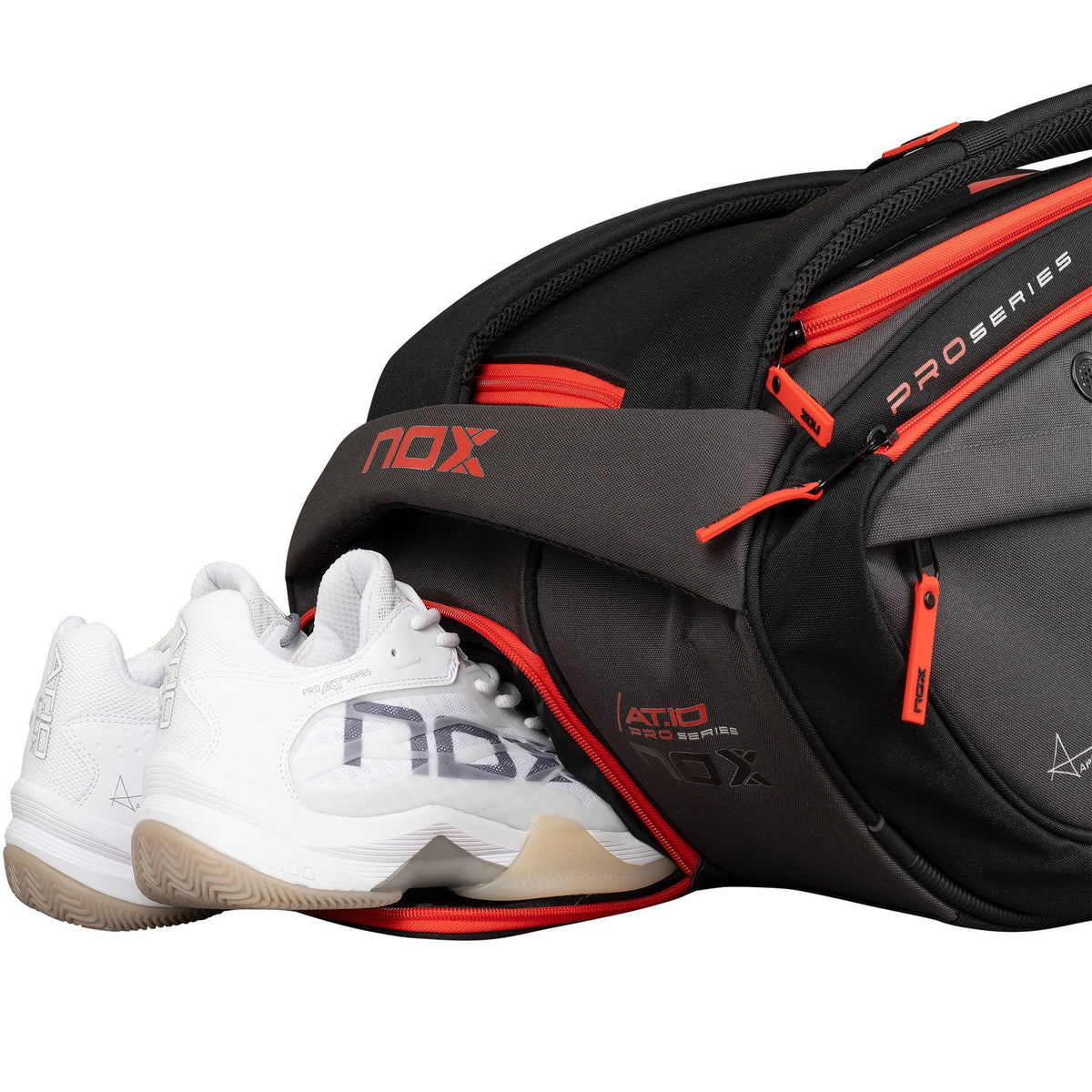 2024 Nox AT10 XXL padel racket bag (Black/Red) - detail view