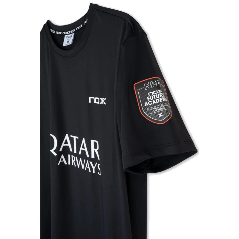 Nox Sponsors AT10 padel t-shirt (Black) - NFA sleeve patch detail